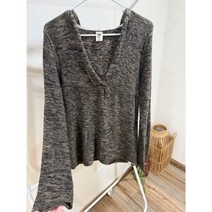 Roxy Women's Knit Hoodie Sweater Large‎ Brown Black V Neck Boho Surf Pullover